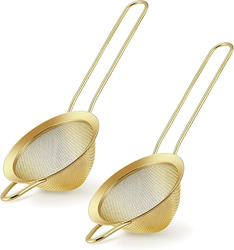 LIANYU Juego de 2 coladores de malla fina, coladores de té de acero inoxidable con mango largo, colador cónico de metal de 3.3 pulgadas para colar