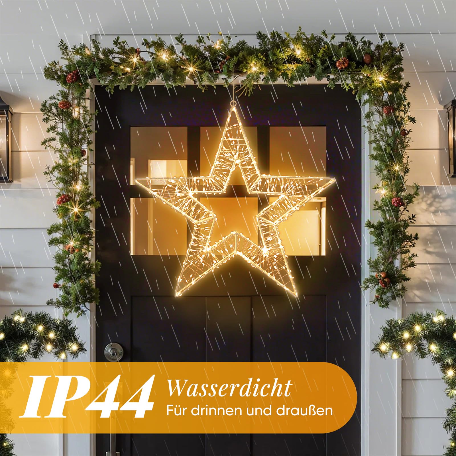 SALCAR LED Weihnachtsstern Beleuchtet 45cm, Metall Adventsstern Leuchtstern mit 8 Modi & Timer, Stern Fenster Deko zum Aufhängen, Weihnachten Dekostern für Innen Außen, Warmweiß
