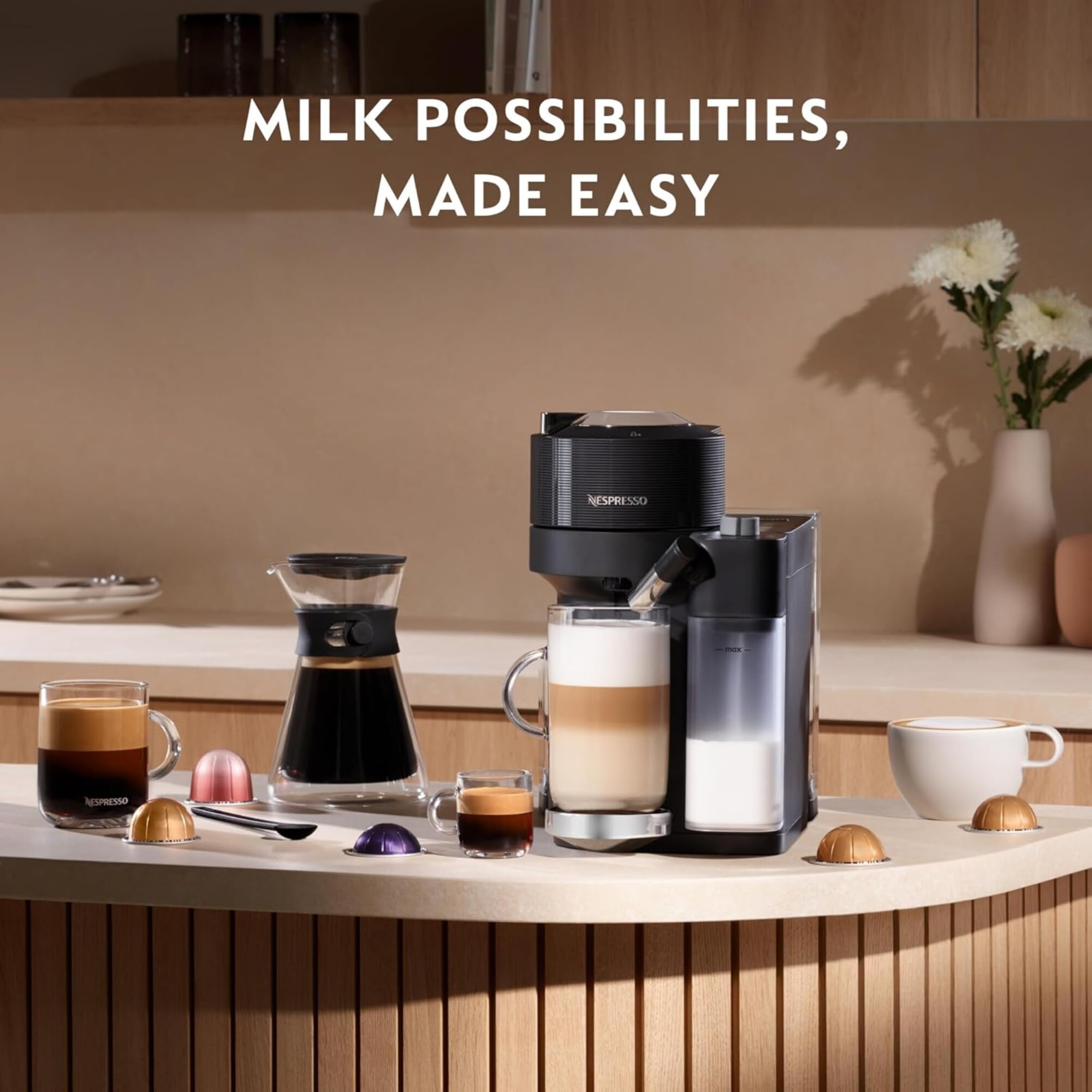 De'Longhi Nespresso Vertuo Lattissima ENV300.B, Automatic Coffee Machine with Automatic Milk Frother, Single-Serve Capsule Coffee Machine, 5 Cup Sizes, 1500W, Matt Black & Glossy — view 2