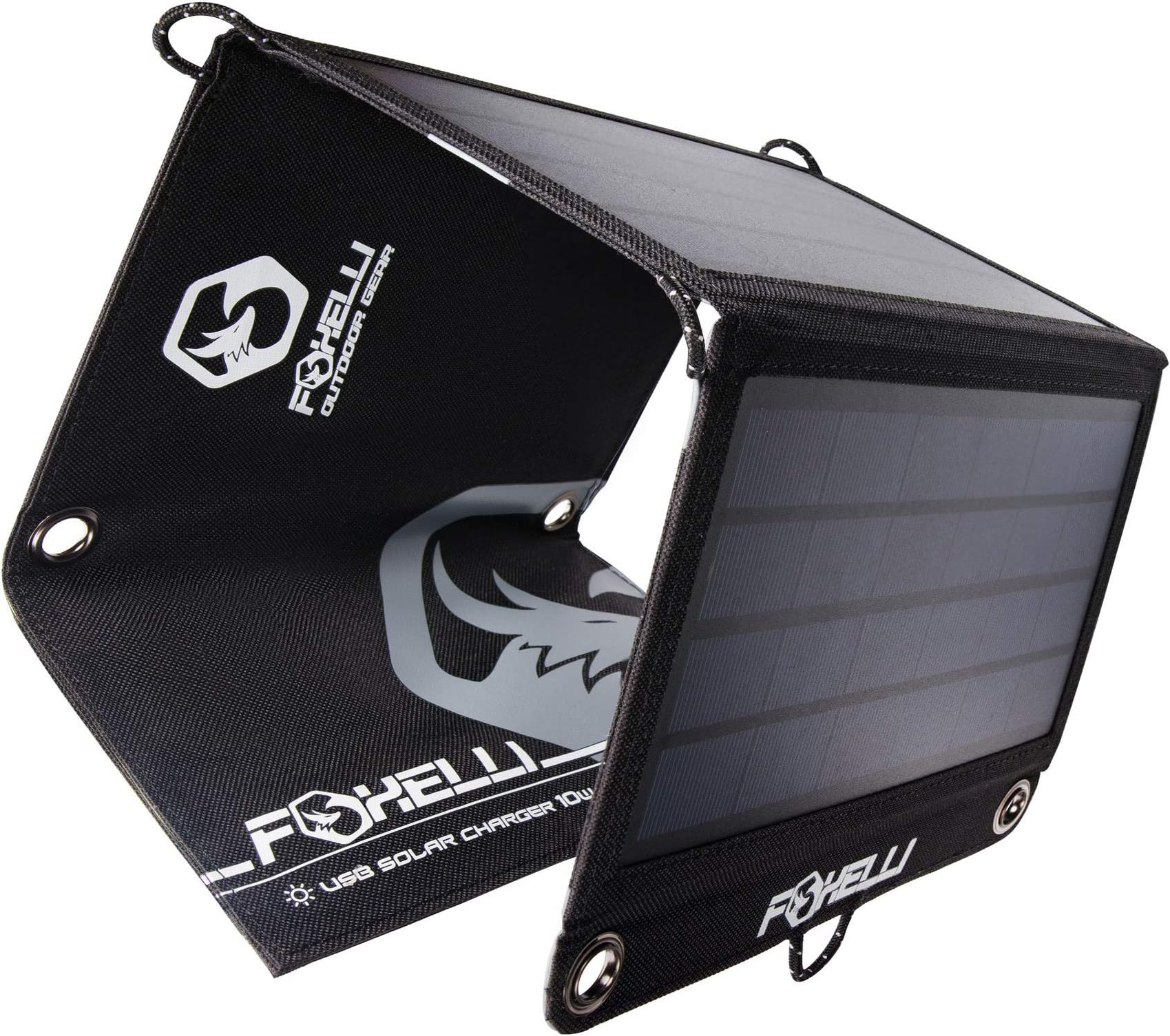 Foxelli Dual USB Solar Charger 10W - Portable Solar Panel Phone Charger for iPhone & Android Smartphones, iPads, Android Tablets, Power Banks & More, Solar Power Charger for Camping & Outdoors