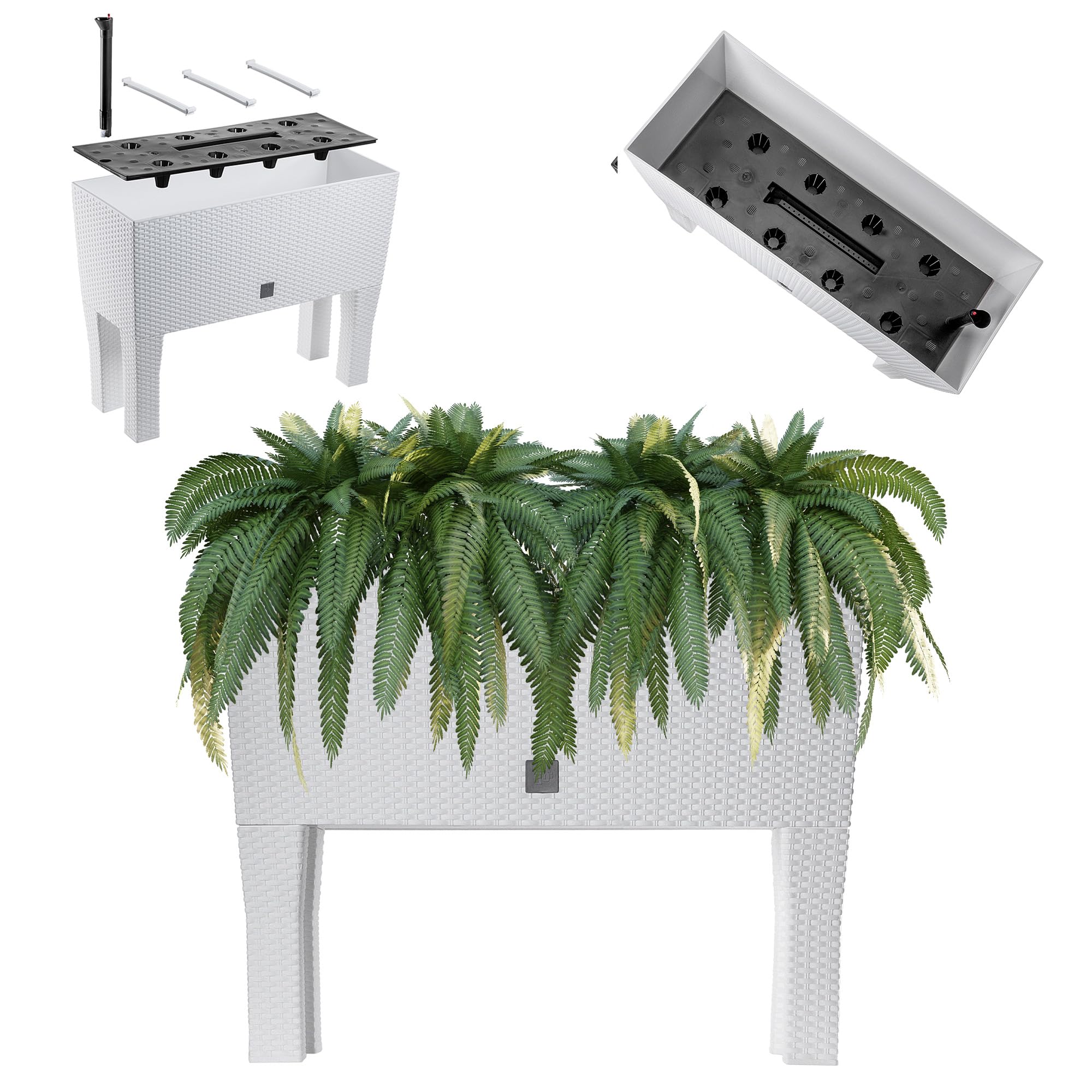 KADAX Pot de Fleurs sur Pieds, Plate-Bande surélevée en Plastique, Disponible en 2 Tailles, bac à Plantes en rotin, bac à Fleurs pour Jardin, Balcon, terrasse, bac à Plantes, Parterre (80 cm/Blanc)