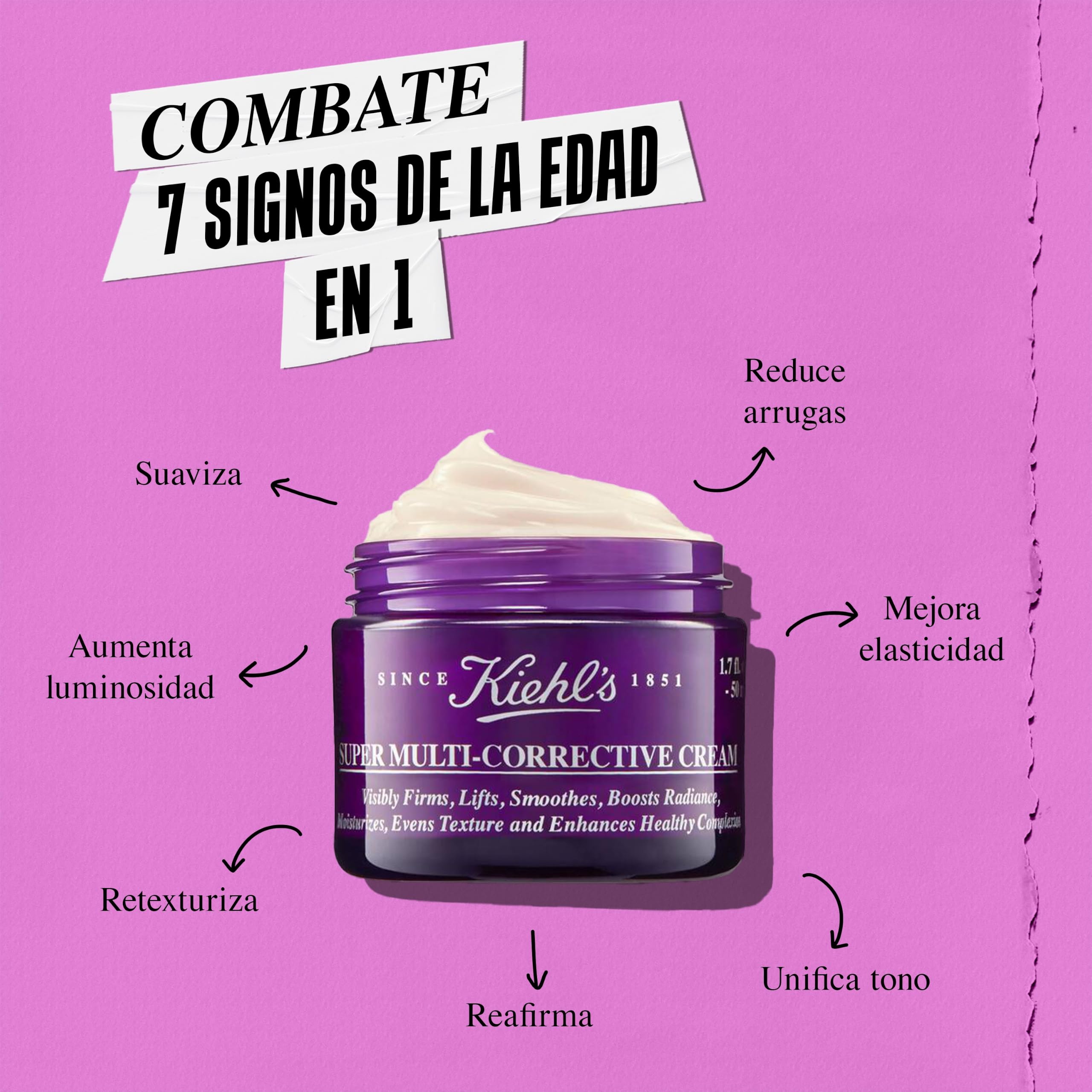 Kiehl's Super Multi-Corrective Cream: Tratamiento antiedad 7 en 1, 50ml | Tratamiento para los signos del envejecimiento: reafirma, suaviza, retexturiza, reduce arrugas y unifica el tono.