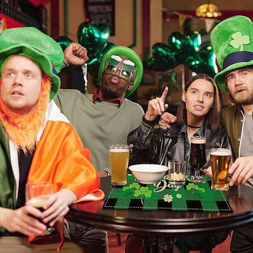 Miniatura 7 de Tatuo 6 manteles individuales del Día de San Patricio, a cuadros, manteles individuales de búfalo de la suerte, trébol de la suerte, manteles