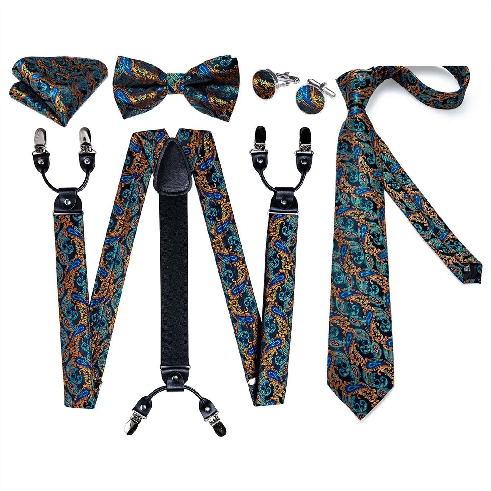 Ensemble de bretelles en cuir pour homme avec 6 clips et bretelles élastiques en soie, Bd-4015-7308, taille unique