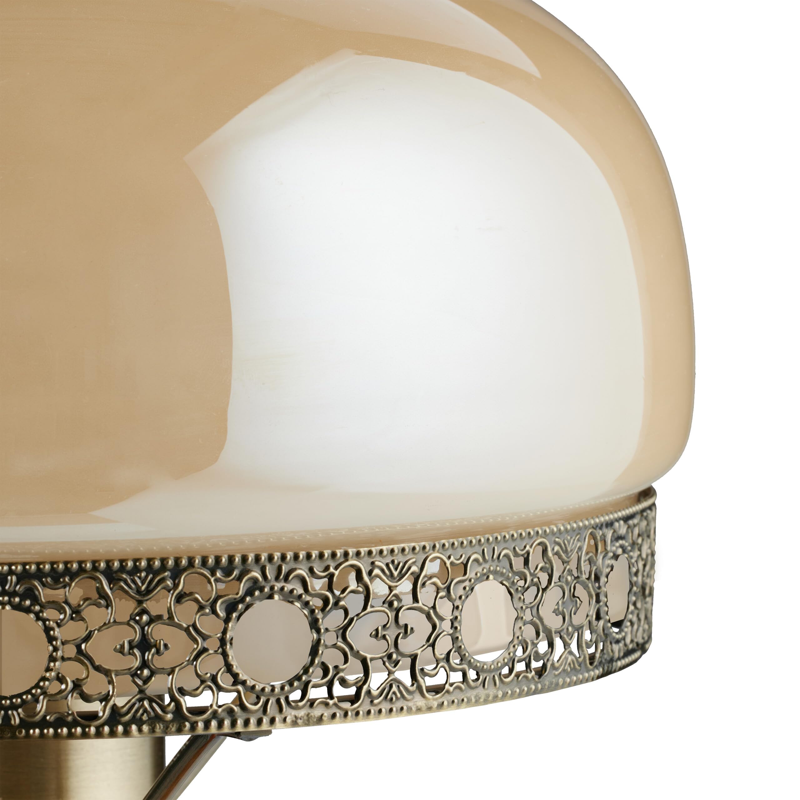 Relaxdays Tischlampe Rund Holzfuß Nostalgie Jugendstil Look, beige/Messing-Optik 10016611, Antik