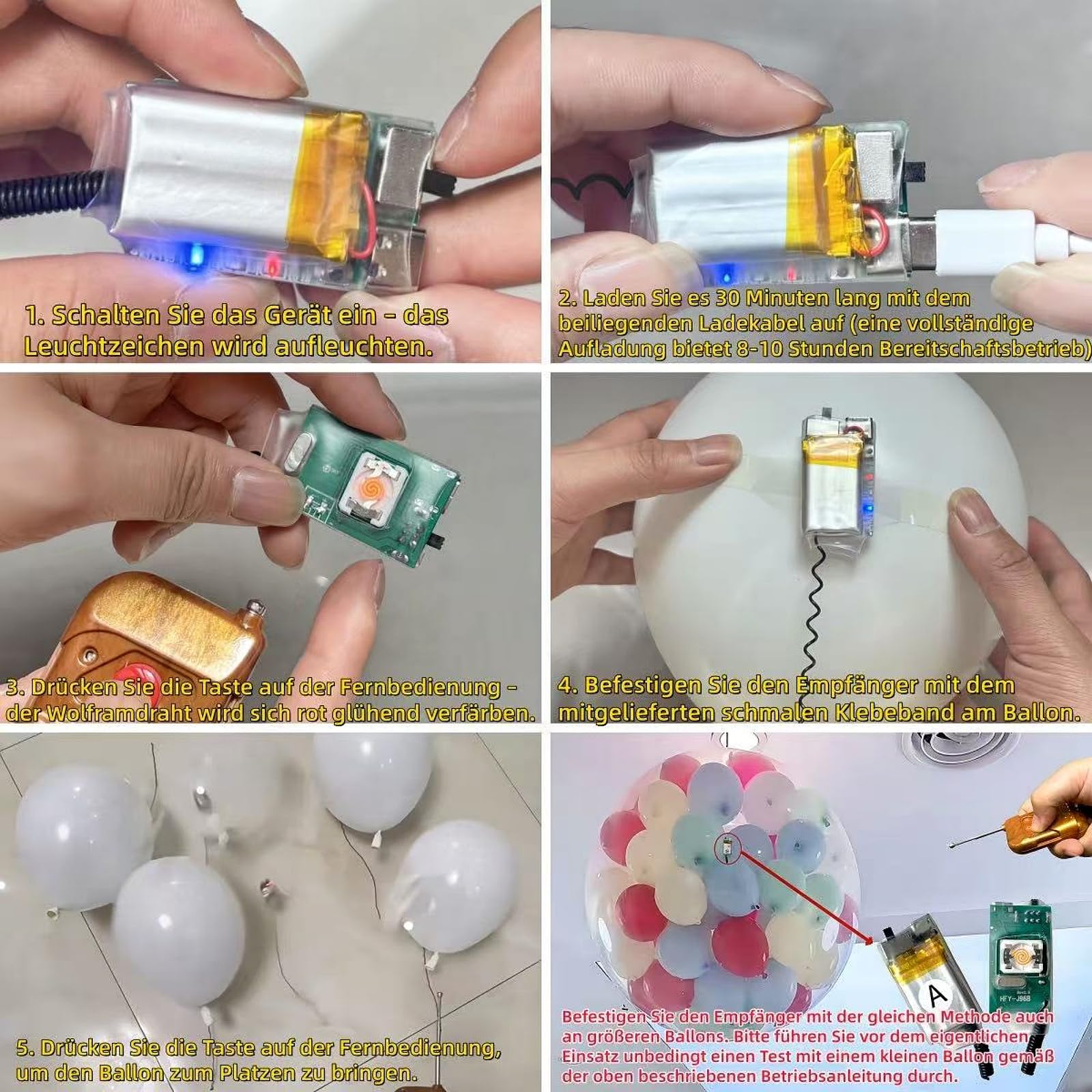 Wiederverwendbarer Balloon Popper Controller mit einer Reichweite von 30 Metern kompaktes und praktisches Design geeignet für jede Art von Party und Balloon Popper Tool kombiniert Party (1 control 4)