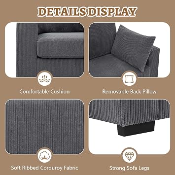 79 Loveseat Sofa, 2 Seater Couch with Pillows, 21in Extra Deep Seats, Comfy Corduroy Sofas for Living Room, Small Spaces, Bedroom (Dark Gray)