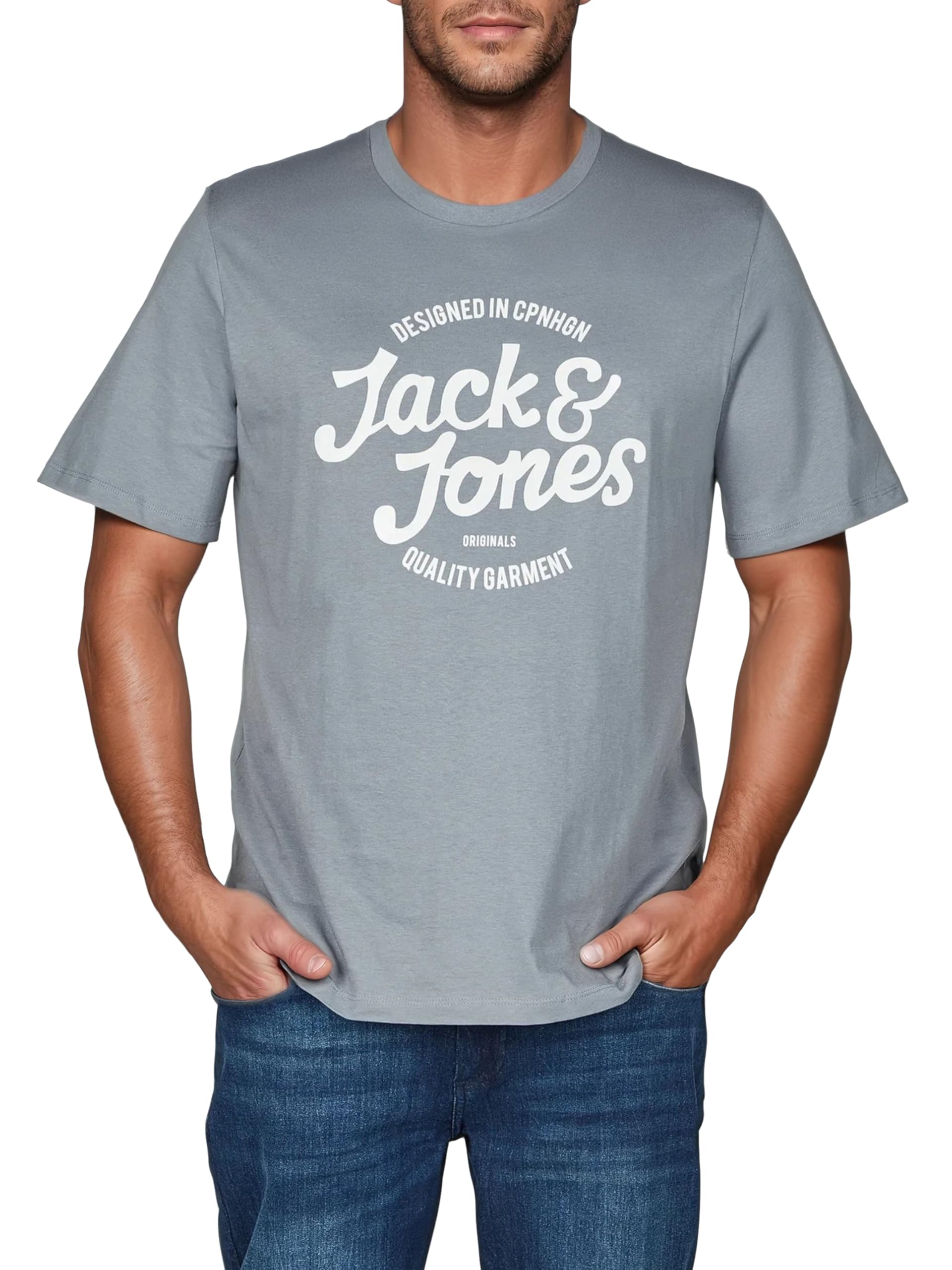 JACK & JONES JJLINO Camiseta, Paquete de 4 Unidades, Cuello Redondo, Manga Corta, Corte Regular, Estampado de Verano, 100% algodón