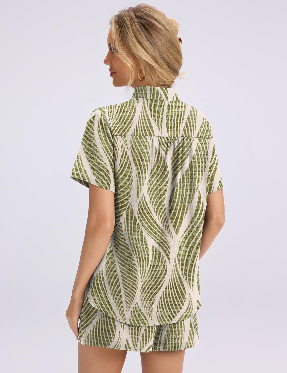 Rapbin Women's 2 Piece Summer Outfits Button Down Short Sleeve Shirt Set, Suitable for Office, Travel & Shopping Black - Image 5