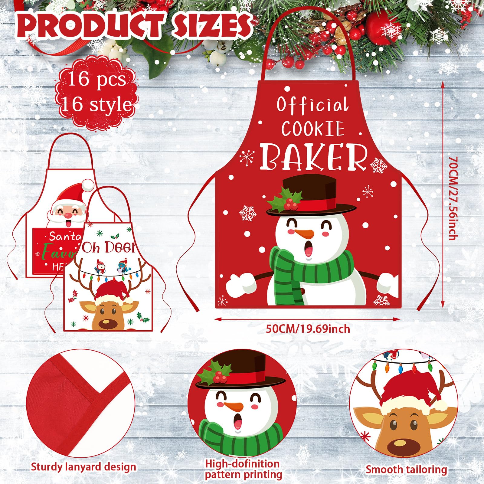 Liitrsh Delantal de Navidad para niños, delantales a juego, delantal para niños, muñeco de nieve, ciervo, pan de jengibre, Papá Noel, delantal para cocina y repostería, Estilo elegante., approx. 27.56