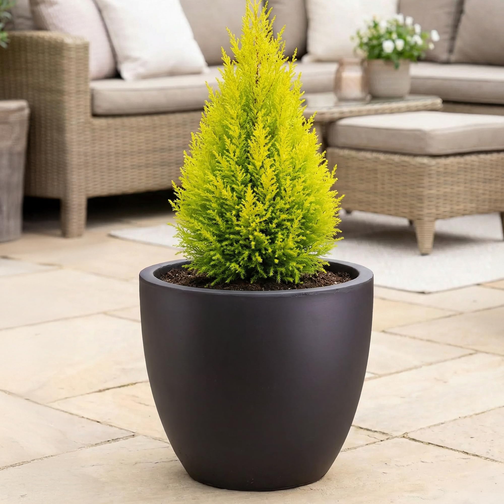 IDEALIST 40cm Plant Pot | Black Reinforced Stone Egg Pot for Trees | Outdoor Flower Pot |Garden Planters with Drainage Holes W40 H36 cm, with Inner Top D36 cm, 45 litres — image 1