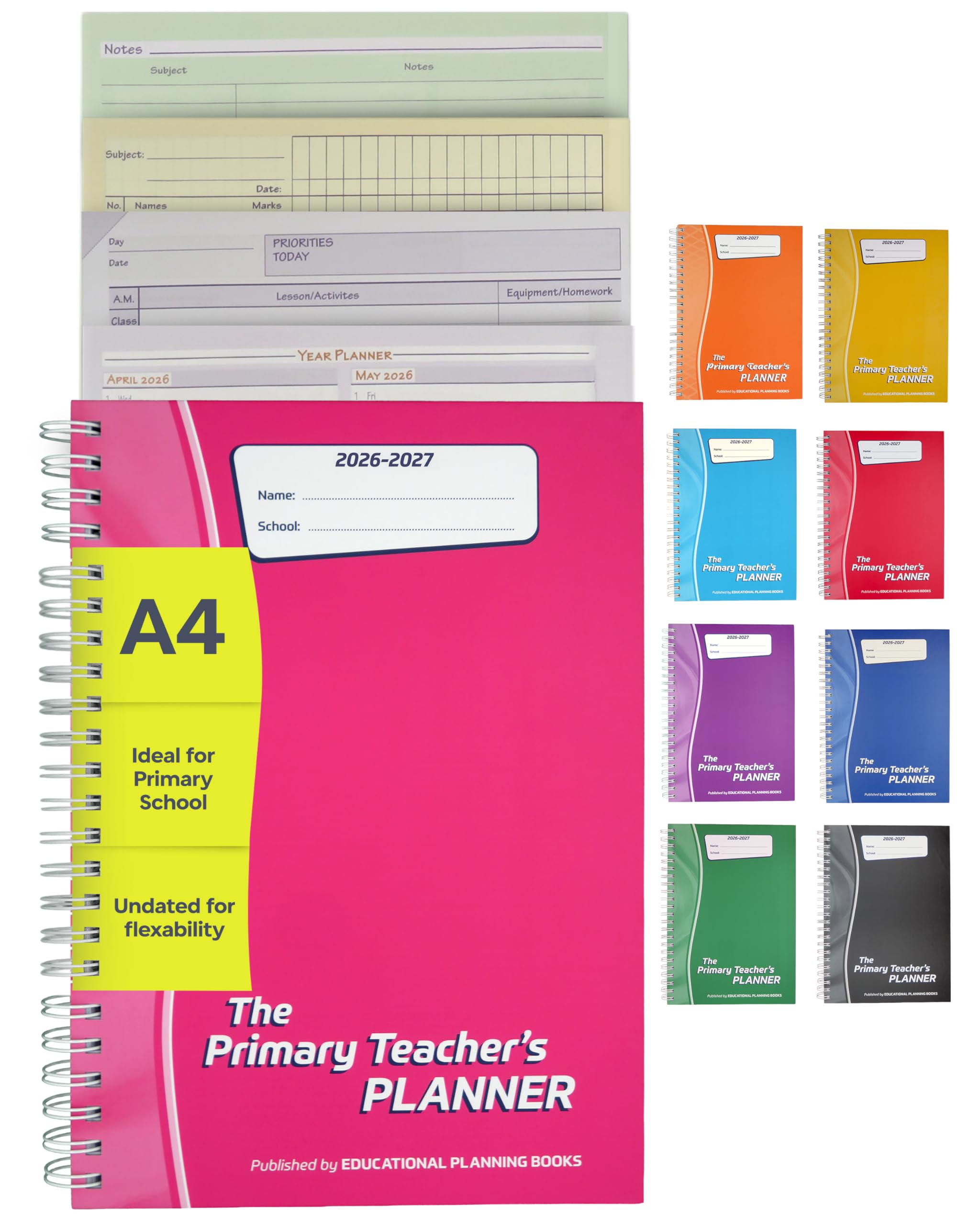 Educational Planning Books – The Primary Teachers Planner 2026-2027 – A4 – Undated Page-a-Day, Lesson, Term and Year Planning for Primary & Early Years Teachers – Hardback (PTP1-Pink) — image 1