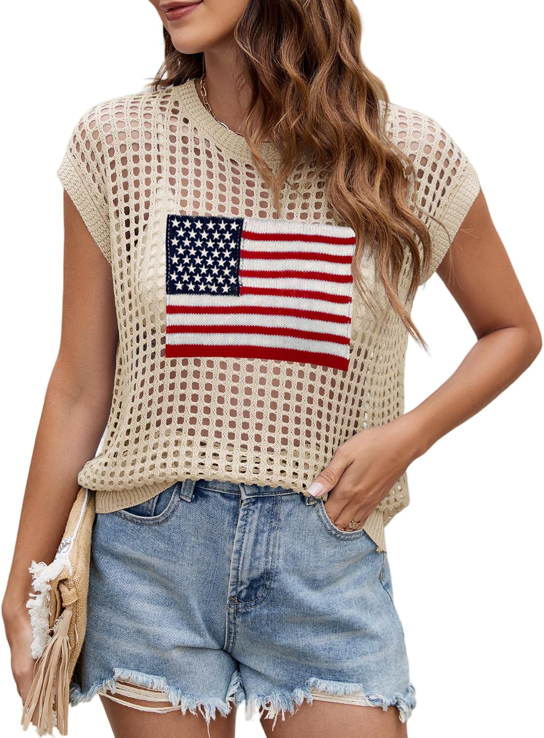 Womens Summer Crochet Tops Hollow Out Cap Sleeve Cover Up Tank Top Pullover Sweater Vest Beach Vacation Clothes image 4