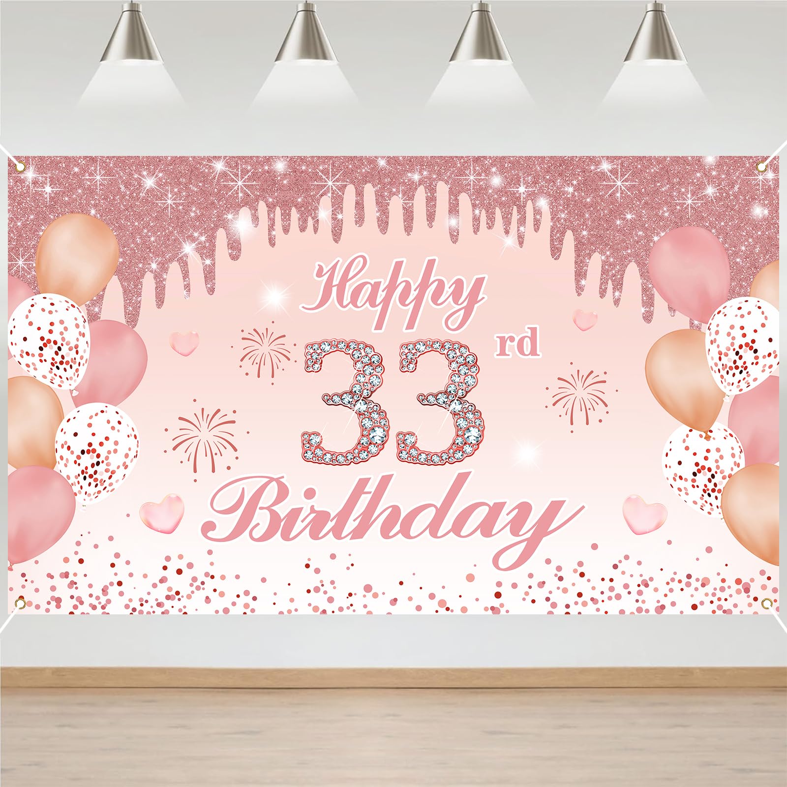 33rd Birthday Decorations Door Banner Pink Happy Birthday Banner for Party Backdrop for Women Home Outdoor Cover Party Decoration Supplies Poster — image 1