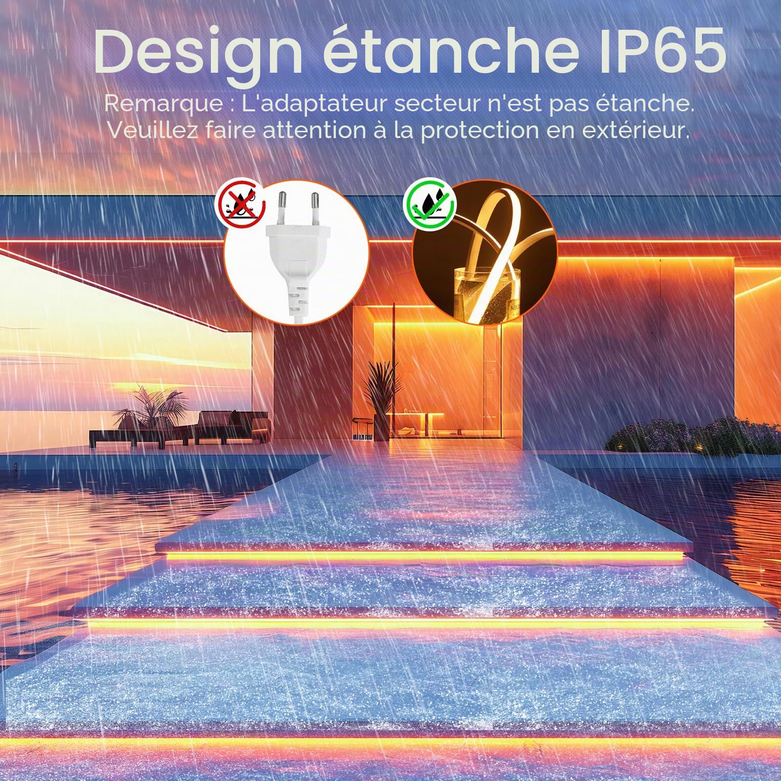 Neon Ruban LED Exterieur 15m, Silicone Néon Bandeau Led 220V Exterieur Etanche Ignifuger IP65 Bande LEDs DIY Flexible Blanc Chaud 3000K Découpable Rubans à Leds 120LED/m Avec Alimentation