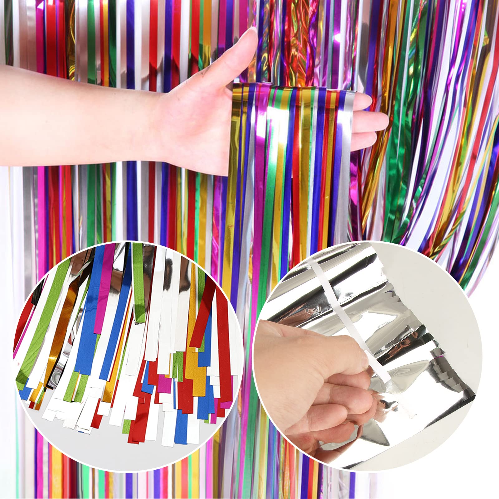 Egurs Fringe Rideau Métallique Tinsel Rideaux Shimmer Gland Frange Rideau Pour La Porte Métallique Rideaux Pour Décorations Fête D'anniversaire Mariage(2 X 1M) Bleu Clair