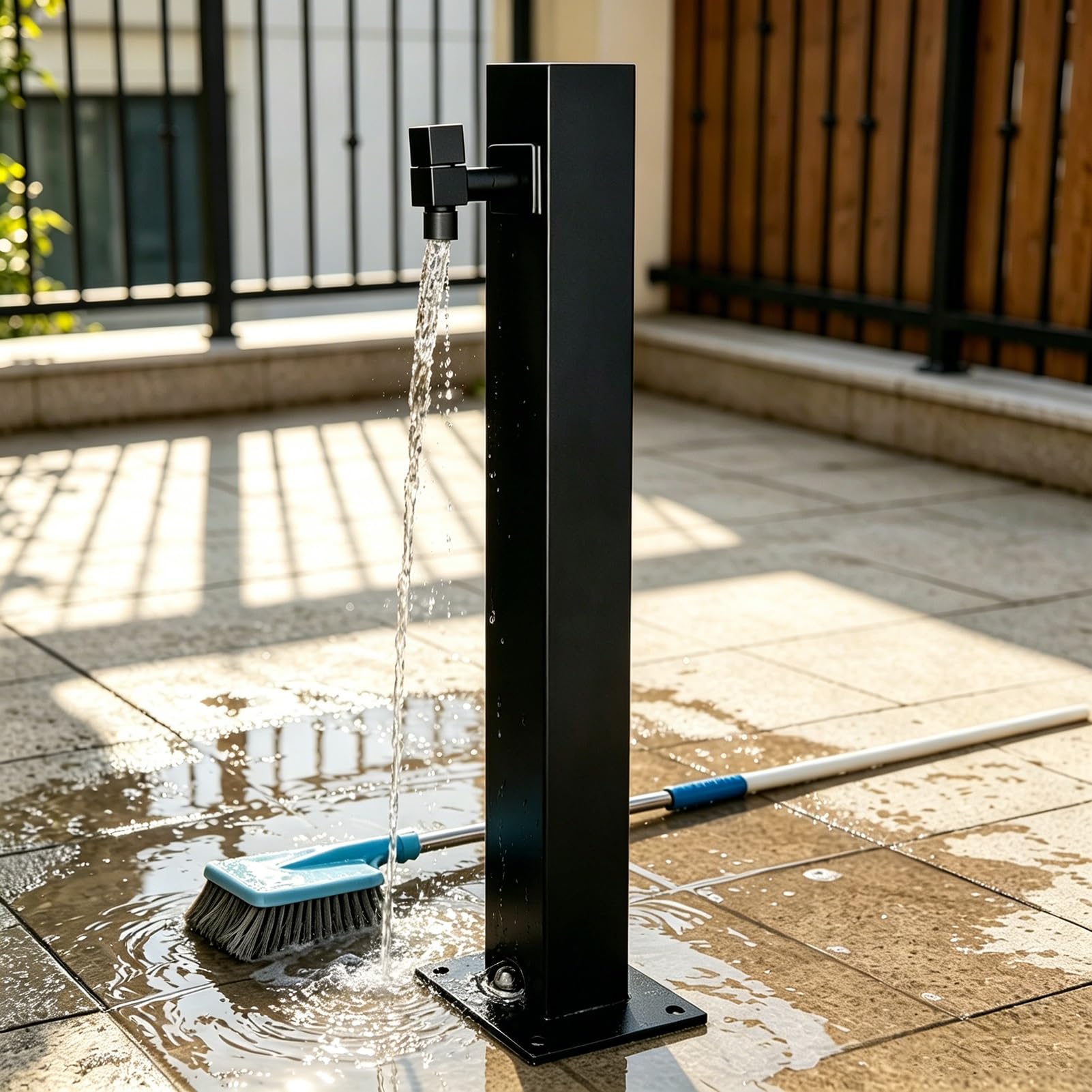 Lonmrrton D Floor Mounte Black Water Column, Vertical Garden Faucet Stan, Outdoor Yar Hydrant Spigot For Irrigation, Car Washing & Pet Bath(,Height: 95Cm/37.4In)