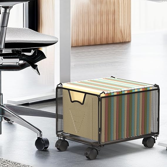 Simple Houseware Stackable Mesh Hanging Rolling File Cart, Black