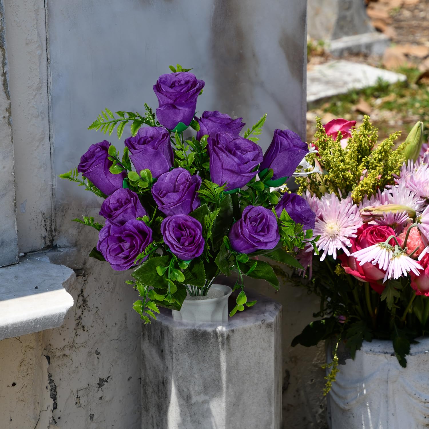 アウトレットセール格安 Purple Rose Cemetery Vase Flowers Grave