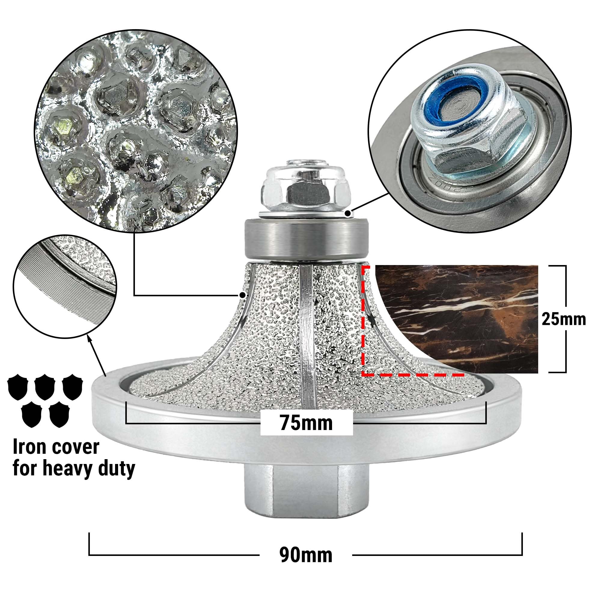 NBB Roue profilée diamantée, fraise foret toupie diamant, Roue de profil diamant, mèche pour profiler carreaux porcelaine céramique granit marbre pierre, pour meuleuse d'angle(Half-Bullnose B25)