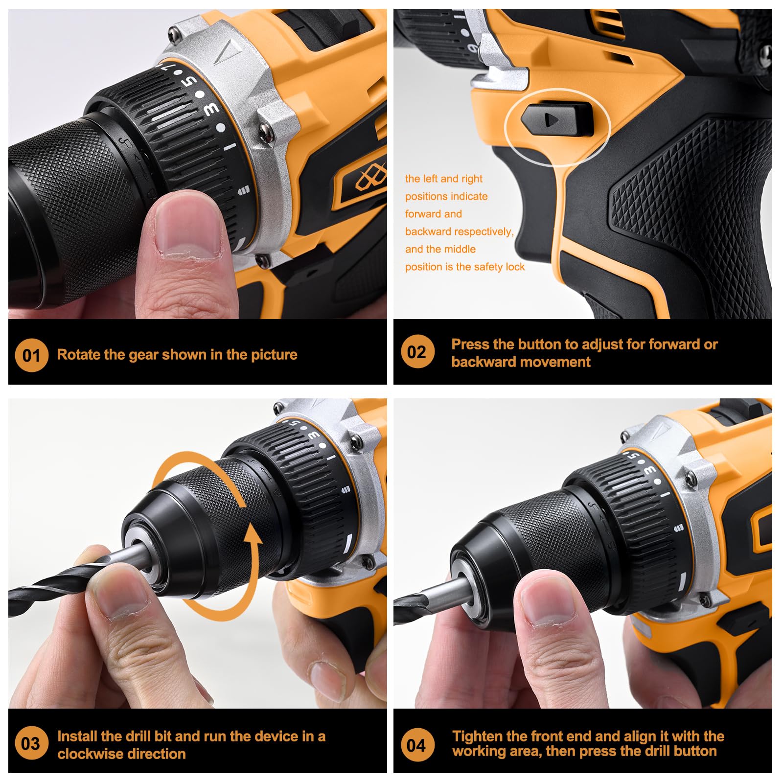 Kit trapano e cacciavite senza fili da 20 V con 2 batterie, coppia massima 40 Nm, cambio a 2 velocità, mandrino senza chiave da 3/8" e luce a LED per progetti fai da te domestici, set di trapano senza