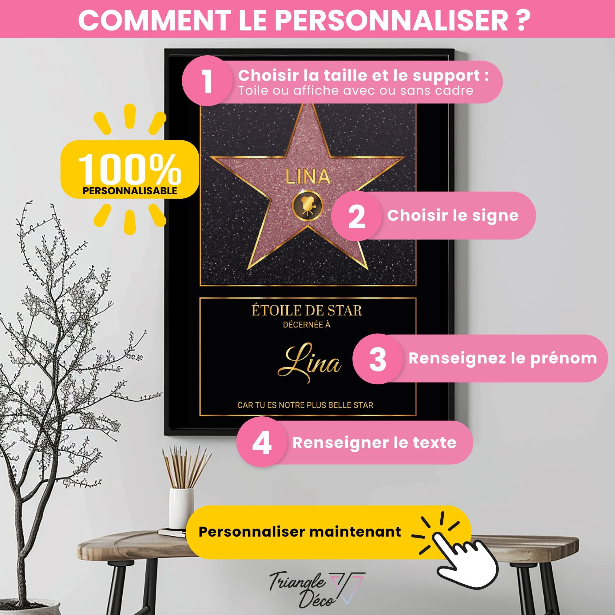 Affiche personnalisée Étoile de Star Hollywood rouge – Poster Toile Plexiglas avec ou sans Cadre
