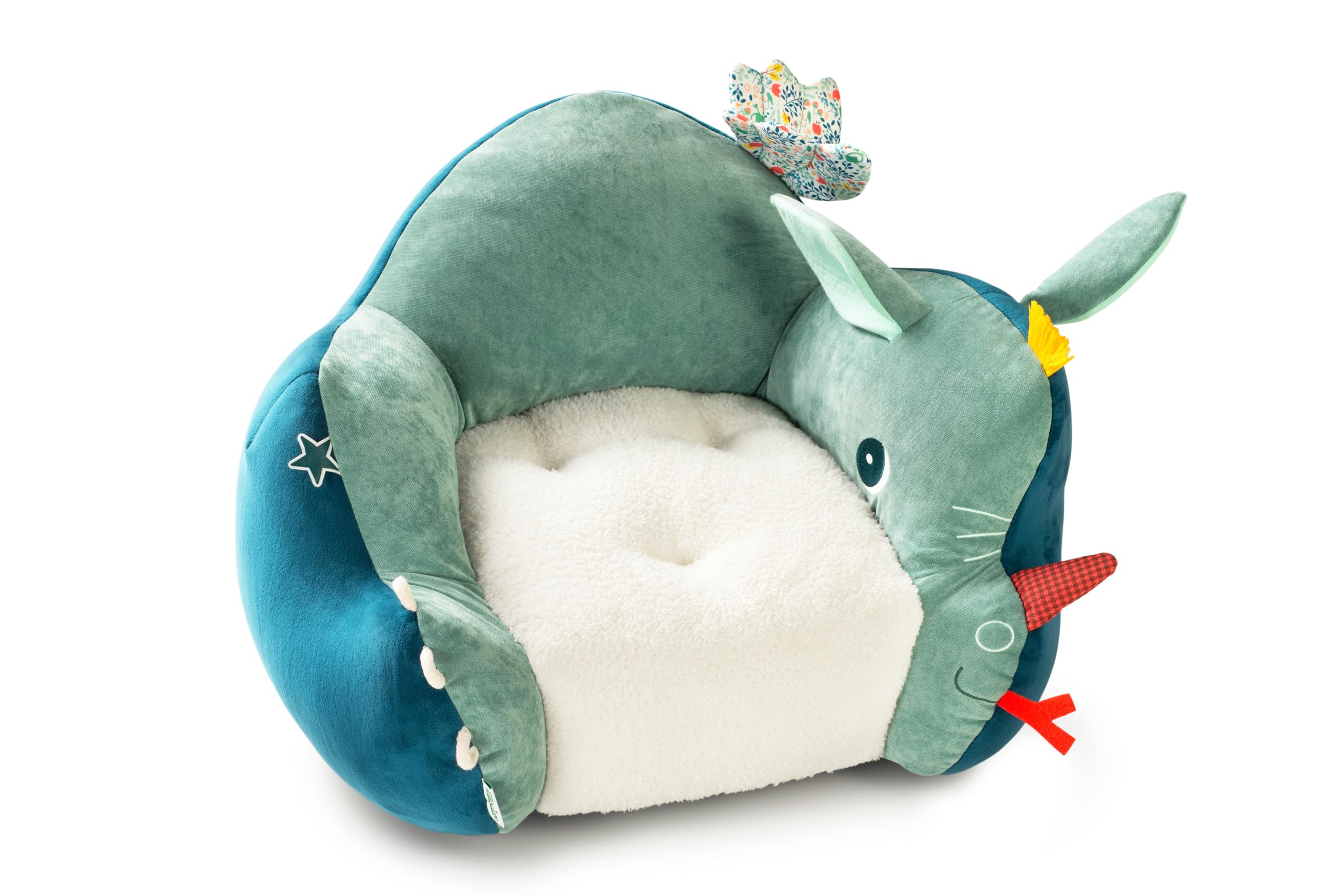 LILLIPUTIENS – Fauteuil Enfant Joe Le Dragon – Fauteuil Confortable et ludique en Tissu Doux avec Oreilles, Ailes et étiquettes à découvrir – Idéal décoration pour Chambre ou Salle de Jeu – 83324