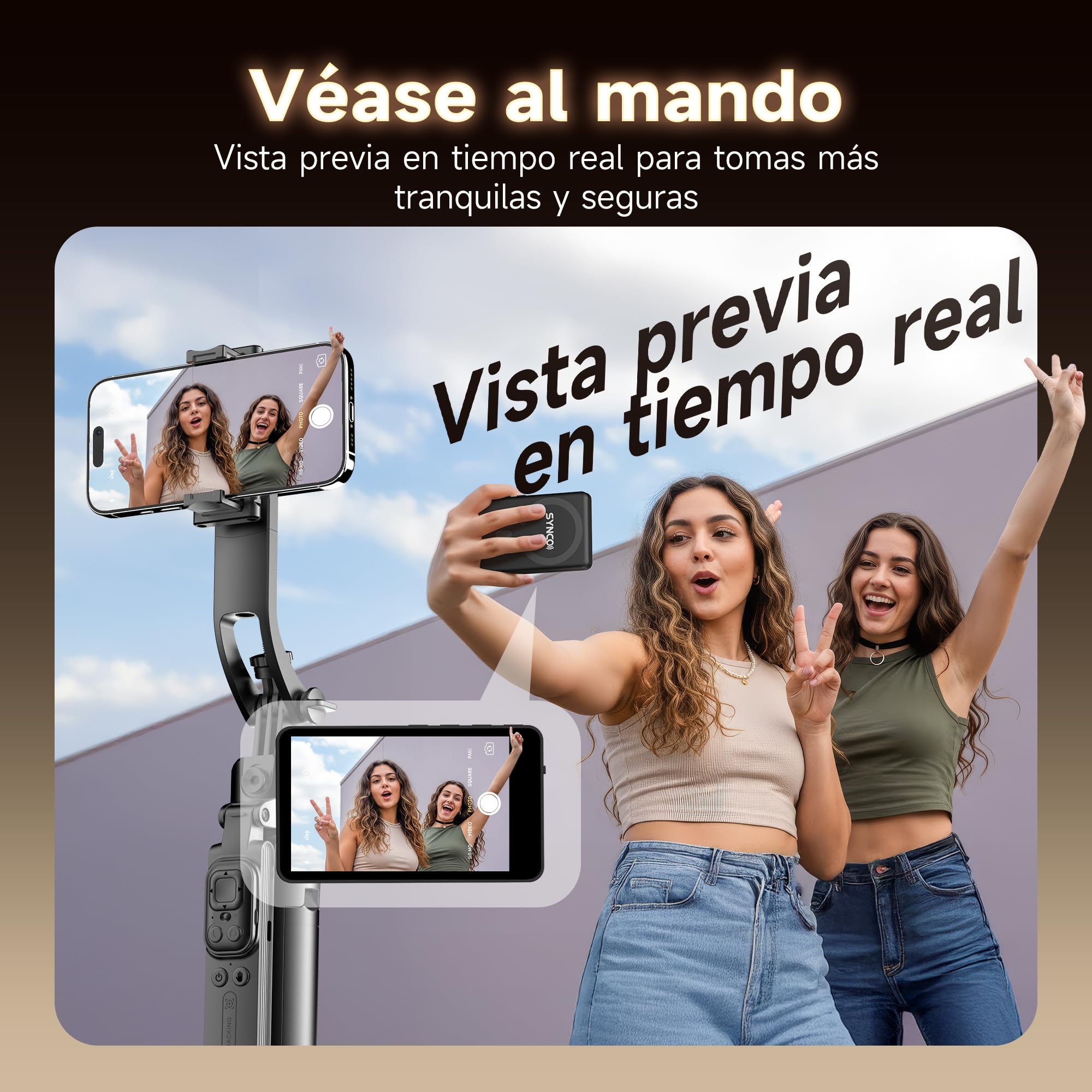 SYNCO XView Monitor para Teléfono iPhone y Android, Pantalla Magnética para Selfie Vlog Inalámbrico 50M Batería 3H, Altavoz Integrado para TikTok Youtube (Negro)