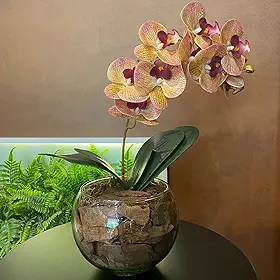 Arranjo de Orquídea Rosa Tigre Centro de Mesa no Vaso Transparente