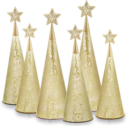 Juego de 6 árboles de cristal dorados, 17, 15, 13 pulgadas, árbol de Navidad pequeño hecho a mano, decoración de discoteca para mesa de Navidad,