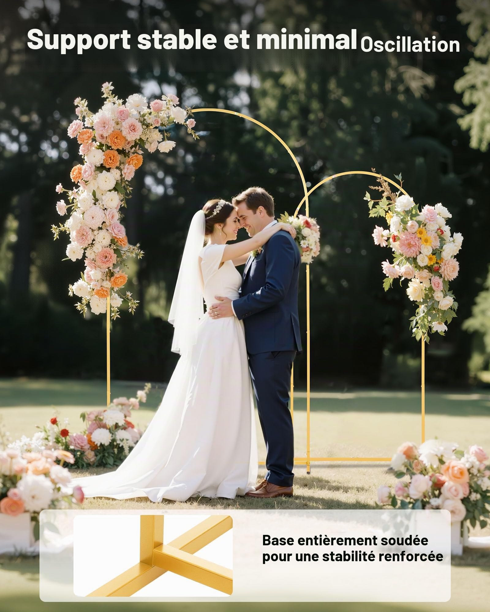 VEVOR Arche de Mariage Lot de 2 Support de Fond Arche 2,2 m et 1,8 m pour Décoration de Mariage, Anniversaires, Remises de Diplômes, Fêtes, Cérémonies, Célébrations, Structure Stable en Métal, Doré