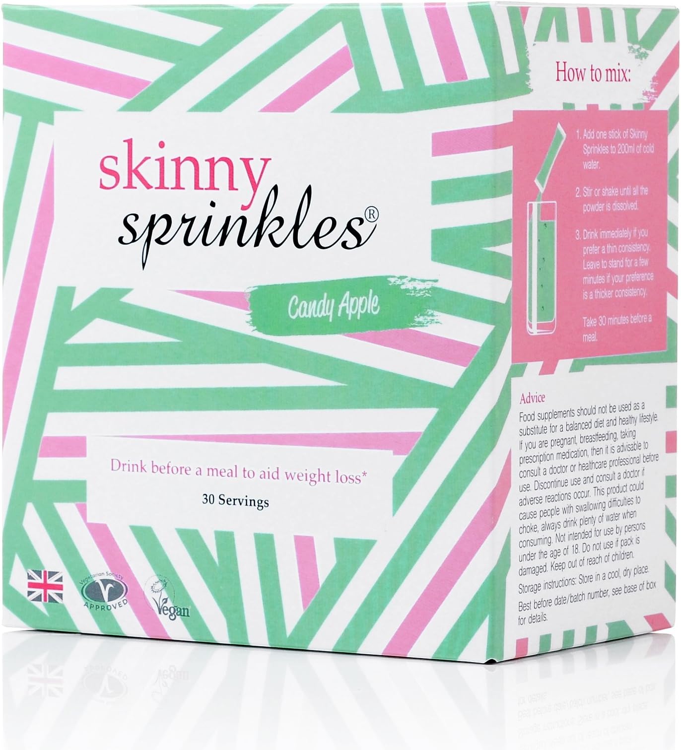 Skinny Sprinkles, 30 Servings - Weight Management Drink with Glucomannan - Vegan, Vegetarian Society Approved - Made in the UK - Candy Apple