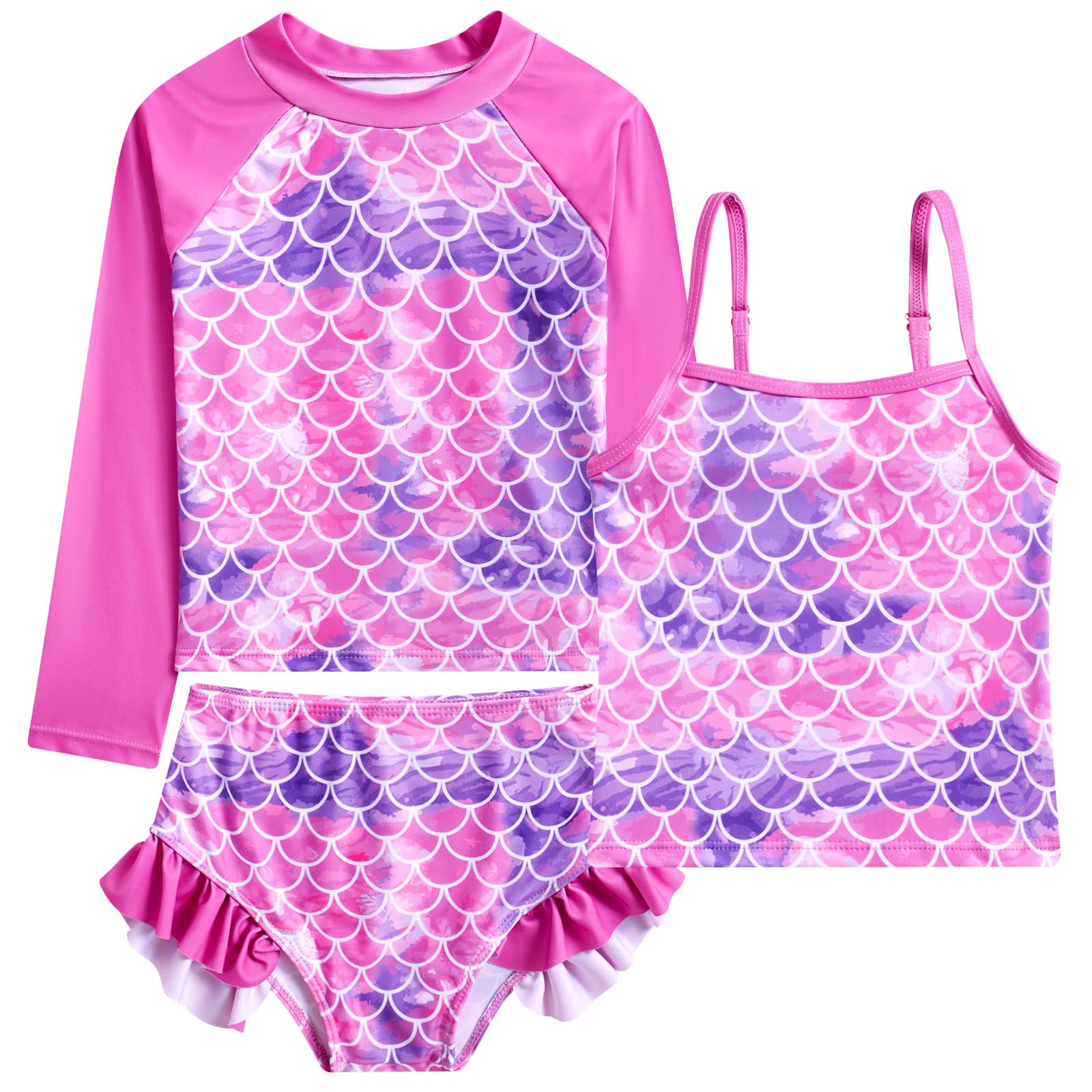 Funnycokid Girls Swimsuit Tankini Rash Guard Set Bathing Suits 3-10 Years
