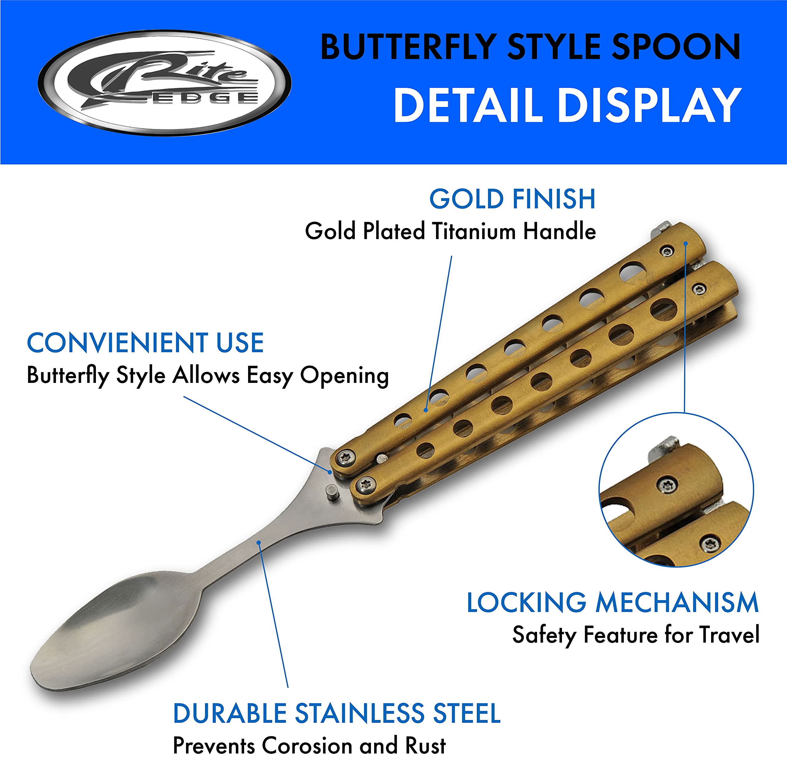 9” Gold Finished Butterfly-Open Style Travel/Camping Spoon