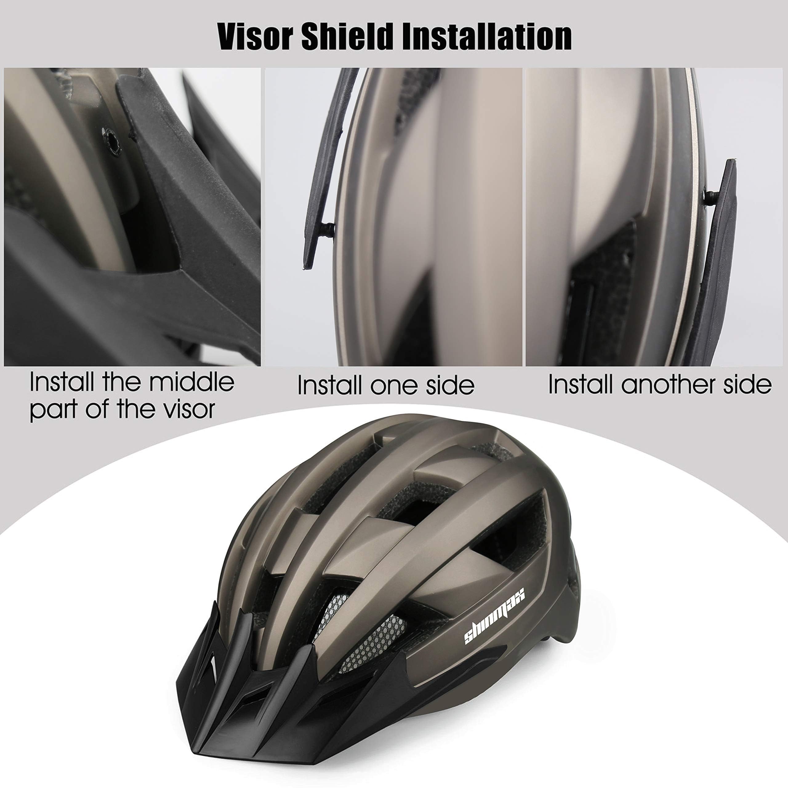 Shinmax Casco Bicicleta Adulto Casco Bici con LED Luz Recargable USB Casco MTB con Visera Desmontable Gafas Magnética Protectora UV Casco de Bicicleta para Mujer Hombre 57-62cm NR-032