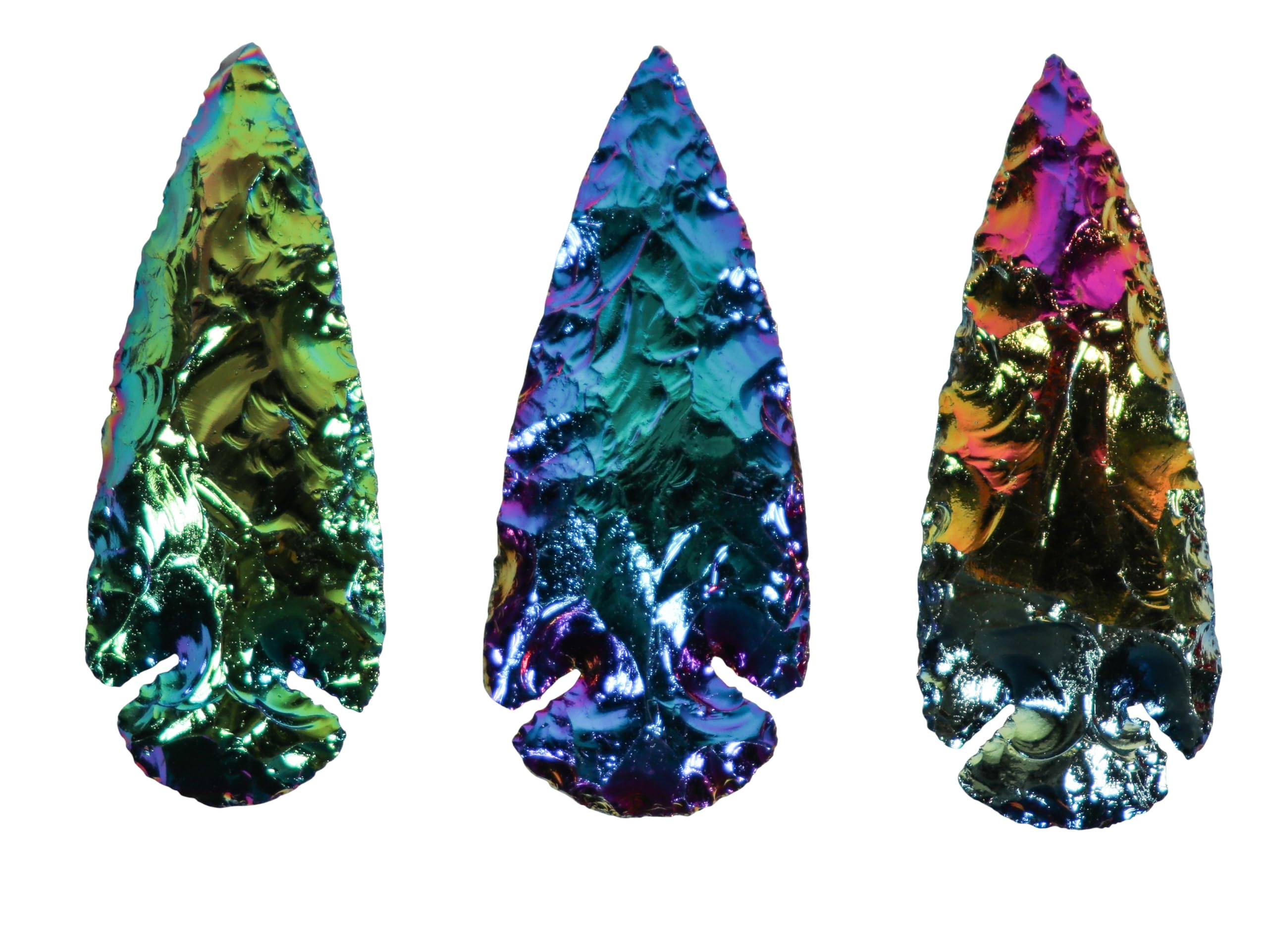 Three (3) Titanium Aura Quartz Arrowheads: 3