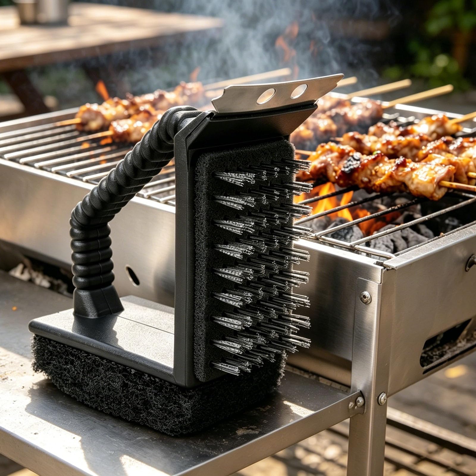 Multi Function Grill Cleaning Brush, Bbq Brush, Bbq Brush For Grill Cleaning Brush For Barbecue Grates, Steel Scraper And Wire Bristles, Outdoor Camping Travel Grilling (1pc)