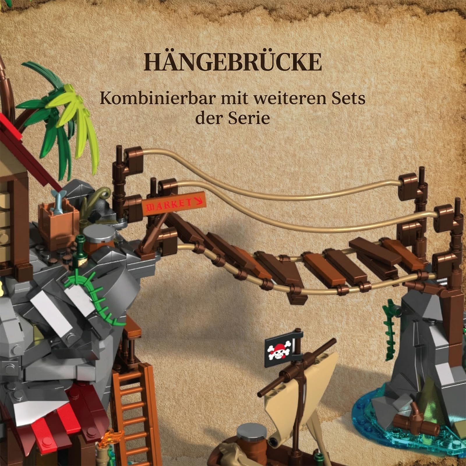 Piratenbucht Kliffhütte Mittelalter Klemmbausteine Haus, Cliffside Broken Mast Cabin Bausatz Modular Building für Erwachsene (1044 Teile)