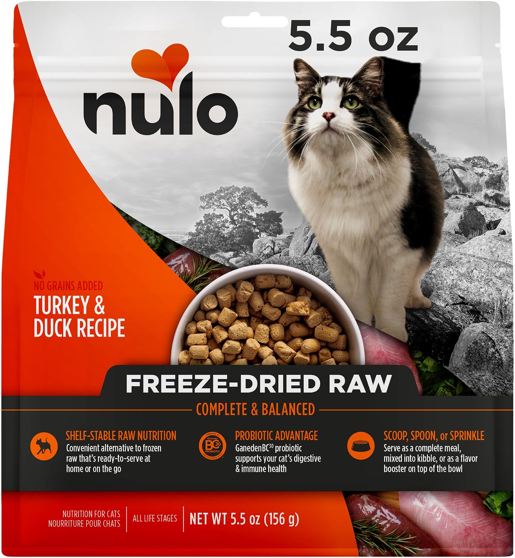 Freestyle Freeze-Dried Raw, Ultra-Rich Grain-Free Dry Cat Food for All Breeds and Life Stages with BC30 Probiotic for Digestive and Immune Health, Turkey & Duck, 5.5 Ounce