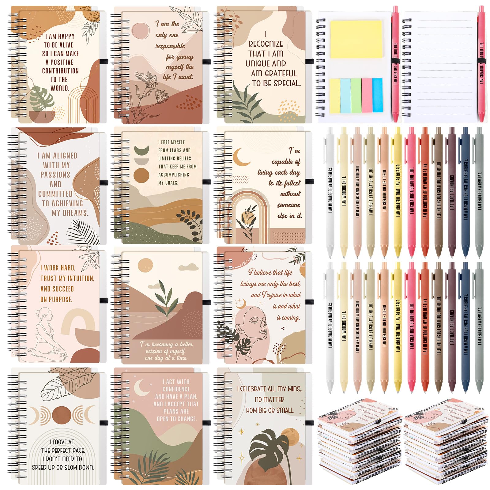 Kosiz Lot de 48 carnets à spirale d'affirmation positive avec stylos - Cadeau de remerciement des employés - Petit journal de motivation pour collègue, personnel, enseignant, infirmière, femme