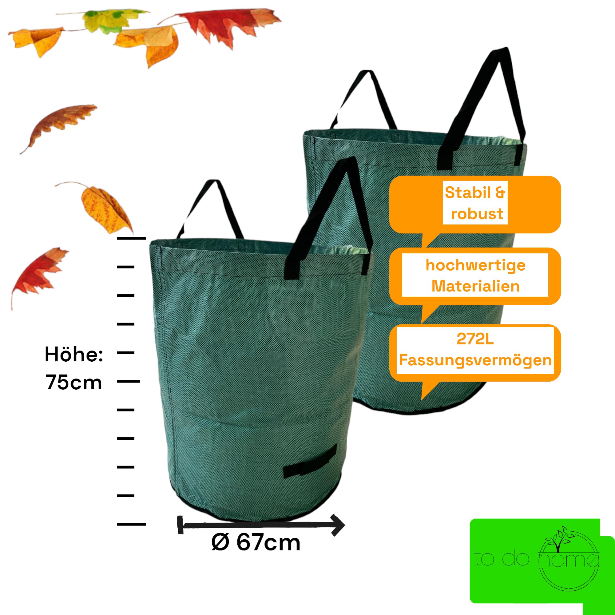 10er Set 272l selbststehender Gartenabfallsack Laubsack Gartensack für Rasenschnitt Laub Gartenabfälle - großes Volumen, faltbar