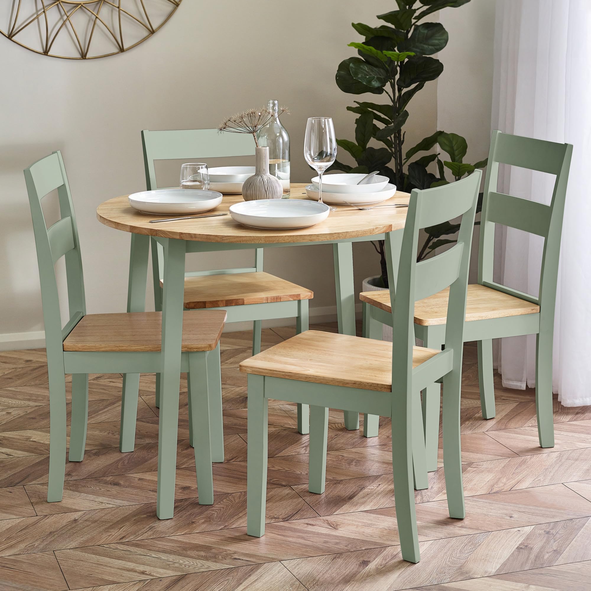 Julian Bowen Linwood Sage Green and Natural 55-90cm Round Drop Leaf Table