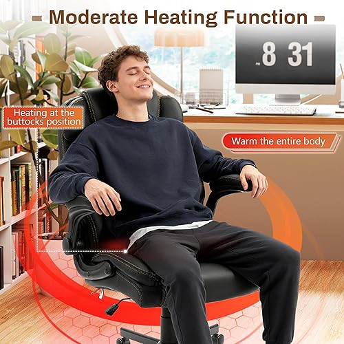 Miniatura 6 de Silla de oficina de masaje, sillas de escritorio ergonómicas mecedoras de 500 libras con 4 puntos de vibración y calor, reposabrazos abatibles