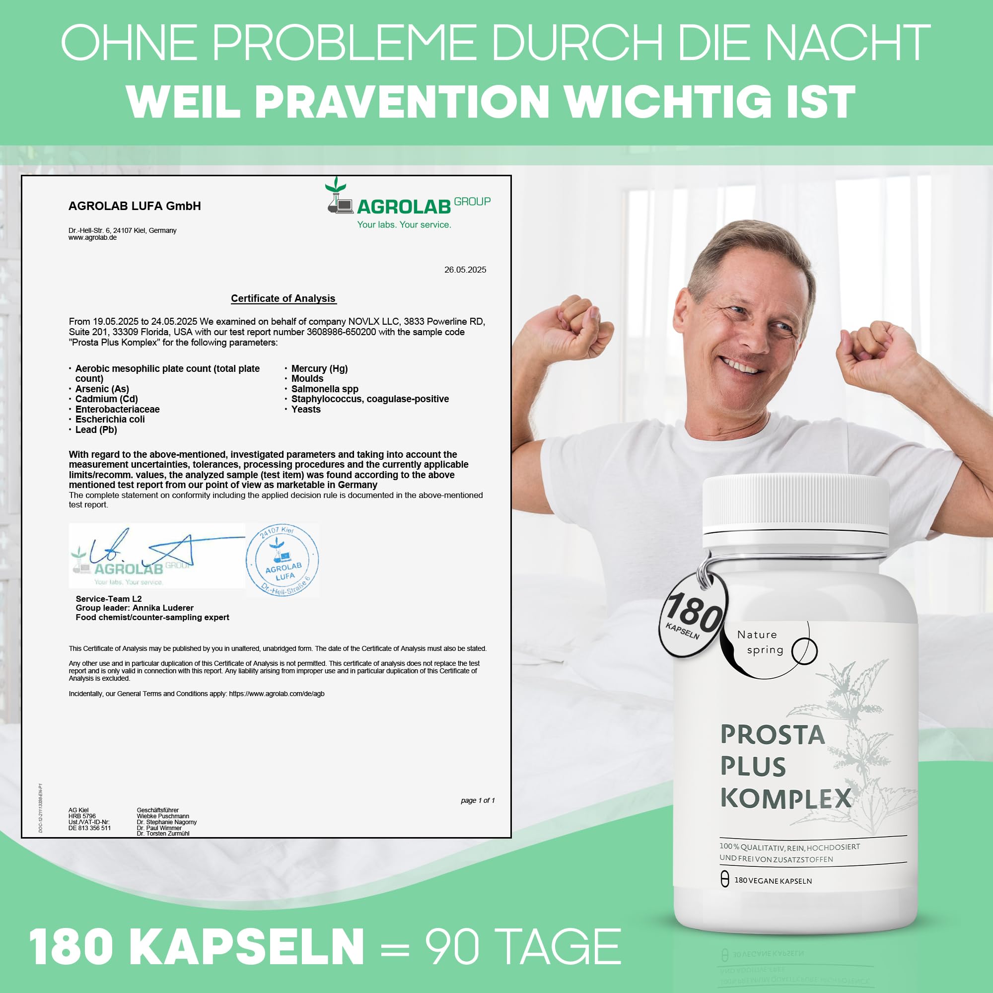 Prosta Plus Komplex - 180 Prostata Kapseln hochdosiert - einzigartige Formel aus Kürbiskern-, Sägepalmen-, Brennnesselwurzelextrakt mit Zink, Vitamin E & Selen - geprüfte Prostata Komplex Kapseln