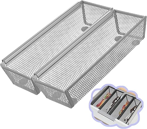 Organizador de cajones de malla con brazo entrelazado para utensilios, cosméticos, cubiertos, bolígrafos (9 x 3 x 2 pulgadas, gris)