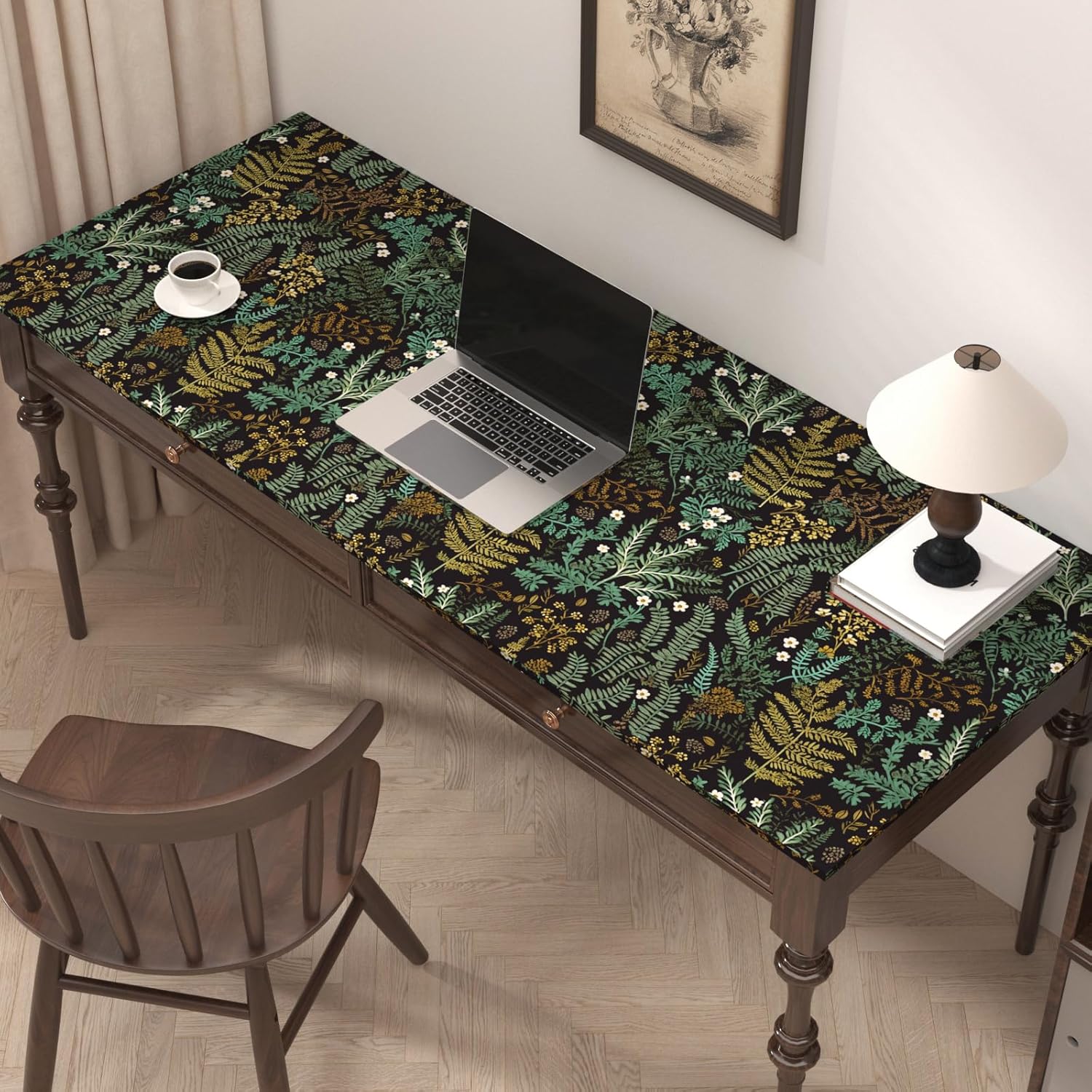 Fern Floral Shelf Liner Contact Paper,Dark Green Gold Drawer Liners 17.5" x 393.7" Self Adhesive Botanical Wallpaper Peel and Stick Wall Paper Waterproof Removable for Cabinets Dresser Walls Decal