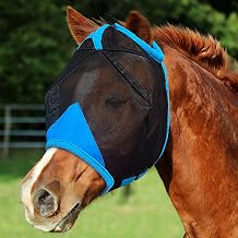 Hilltown Durable Fly Mask for Horses Without Ears - X-Full, Blue | Breathable Mesh, Large Eye Space, UV-Block, Comfort Fit, Durable Design for Pasture, Riding & Daily Use