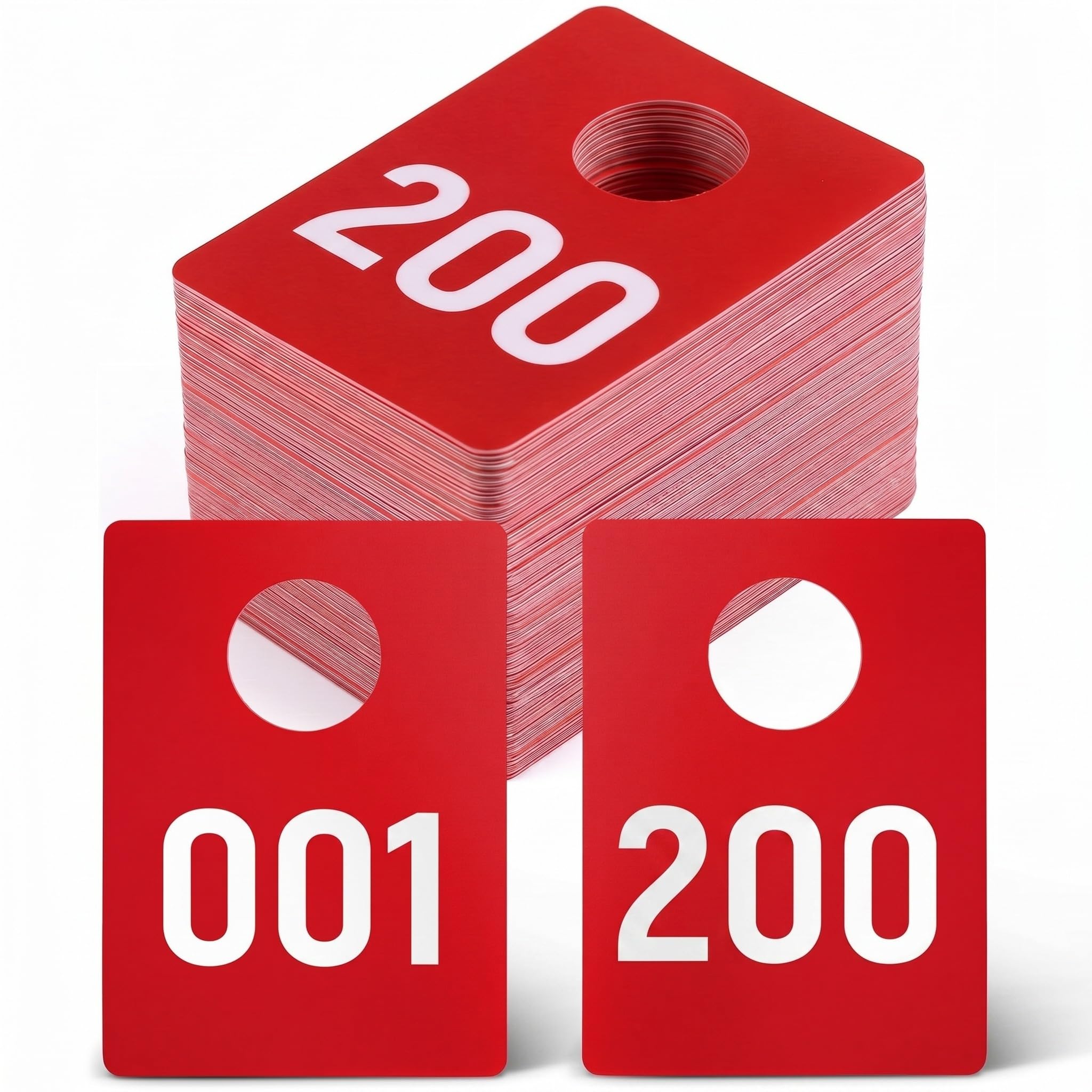 Jetec 1 Set de Tickets de Vestiaire Numérotés de 1 à 200, Jetons Numérotés en Plastique, Impression Recto Verso avec Motifs Normaux et en Miroir, Billets de Tombola pour Événements en Direct (Rouge)