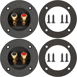3 Inch Round Push Spring Speaker Terminal Cup,2-Way Subwoofer Box Terminal with Gold Plated Binding Posts,Bare Wire Connection,2 Pack