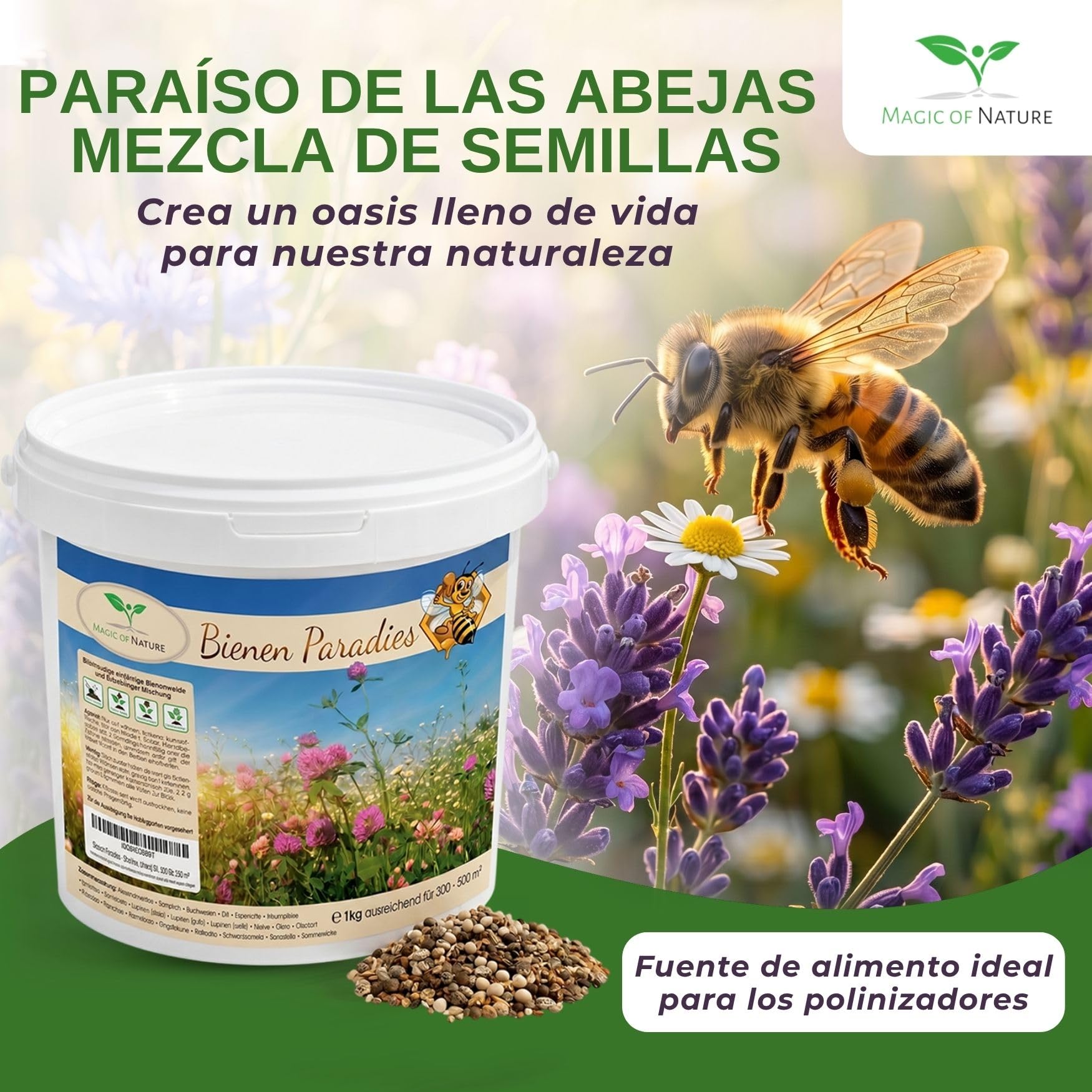 Magic of Nature: 2,5kg Mezcla Semillas Flores - Paraíso Abejas | Pradera Silvestre Melífera - Más de 20 Variedades para 750 a 1250 m²